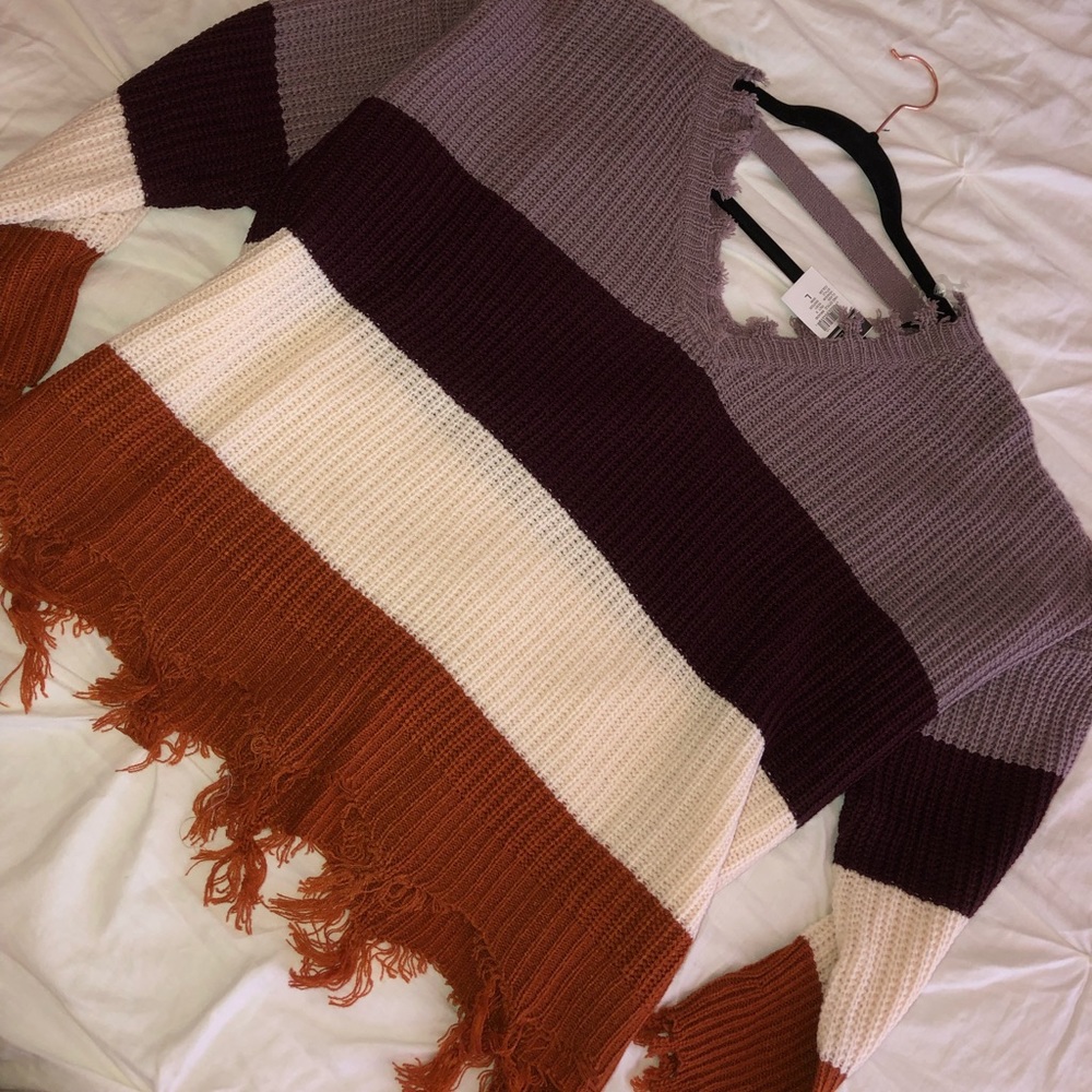 NWT Striped Fringed Sweater